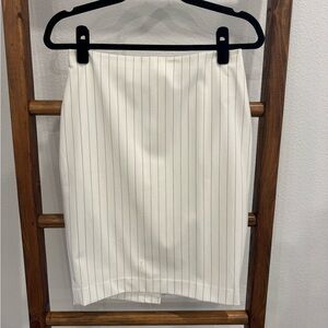 Express Cream Pencil Skirt with Navy Pinstripes